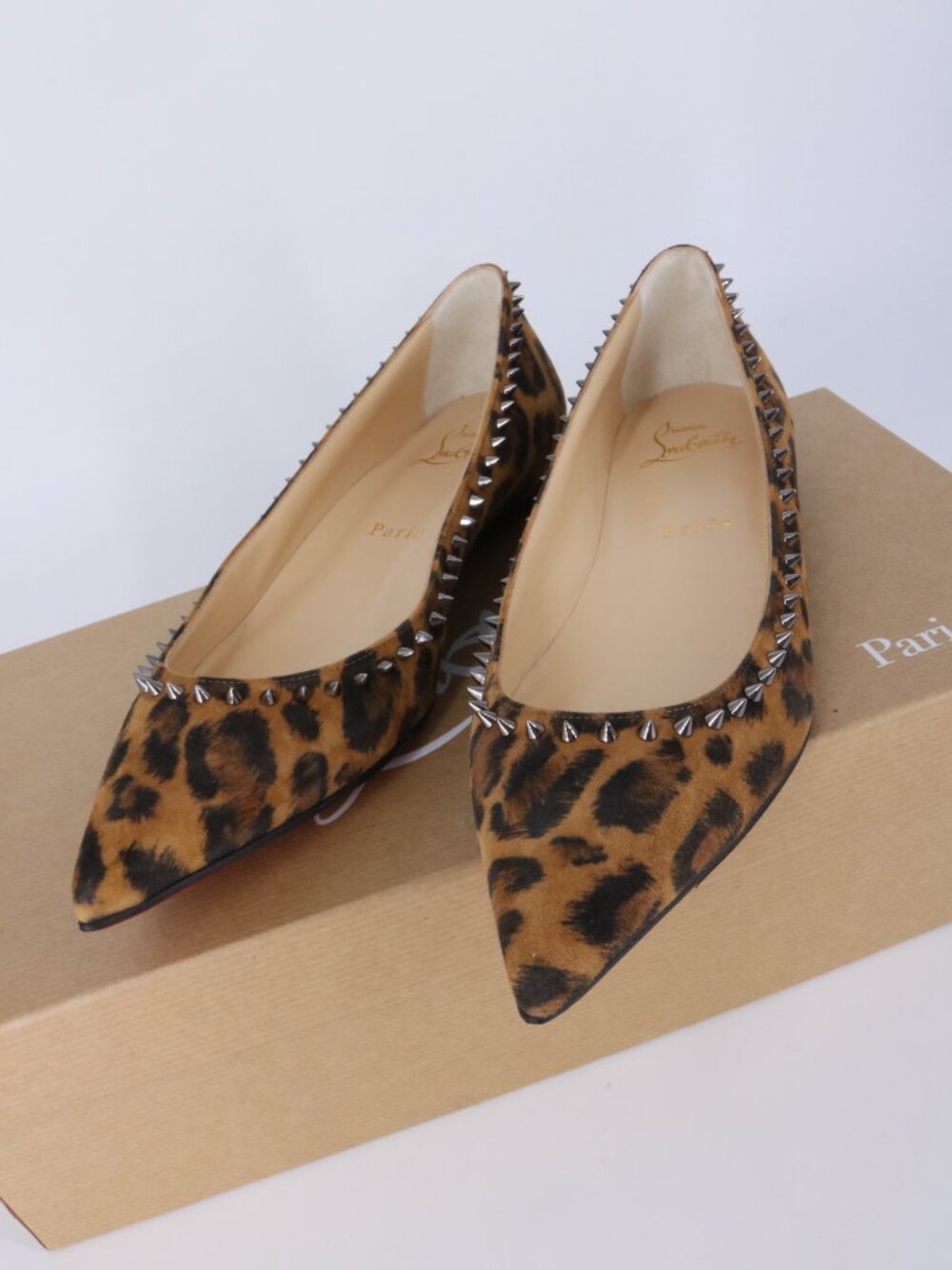 christian louboutin 36.5 leopard print anjalina flat kitty spiked flat D268 - Picture 9 of 16